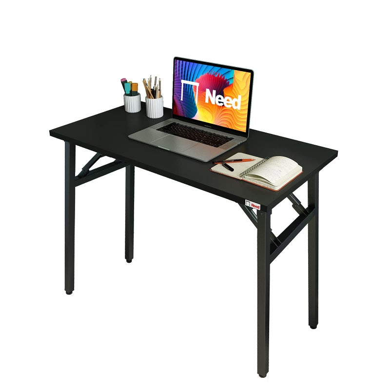 Need Folding Desk - 31 1/2" No Assembly Foldable Small Computer Table,Sturdy and Heavy Duty Writing Desk for Small Spaces, Black&Black Frame - Image 1